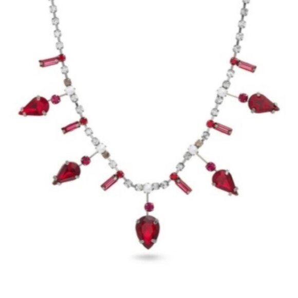 Steve Madden Womens Red Rhinestones Multi Cut Bib Statement 18" Necklace New - Picture 1 of 7